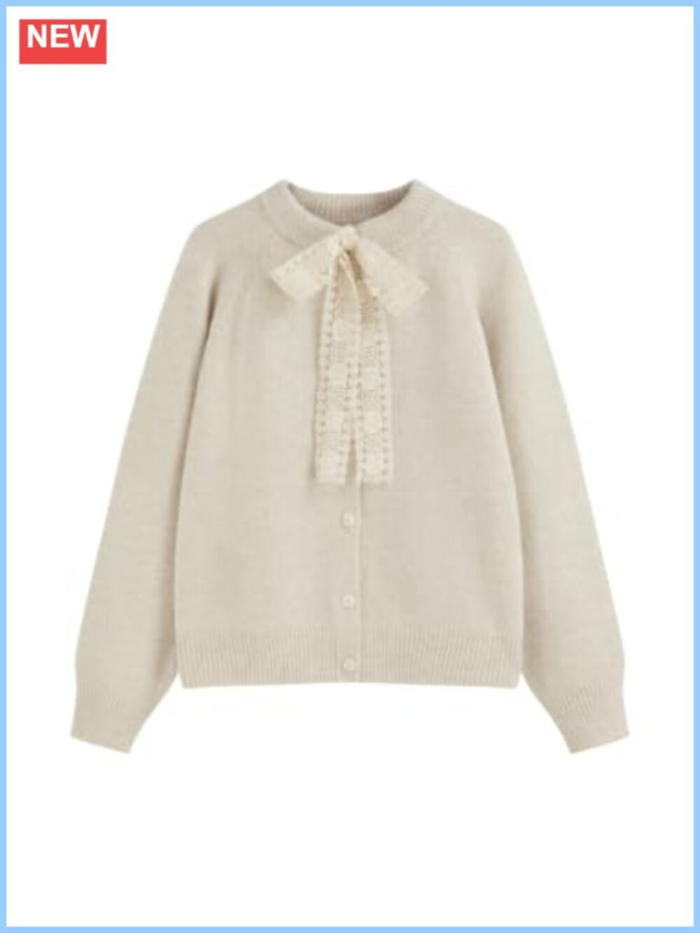 Wool Knit Cardigan Long Sleeve Button Lace Bow Sweater for Women